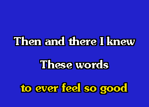 Then and there I knew

These words

to ever feel so good