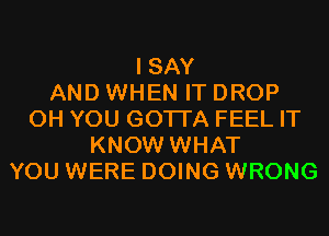 I SAY
AND WHEN IT DROP
0H YOU GOTTA FEEL IT
KNOW WHAT
YOU WERE DOING WRONG