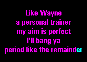 Like Wayne
a personal trainer
my aim is perfect
I'll hang ya
period like the remainder