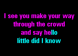 I see you make your way
through the crowd

and say hello
little did I know