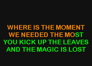 WHERE IS THEMOMENT
WE NEED ED THE MOST
YOU KICK UP THE LEAVES
AND THE MAGIC IS LOST
