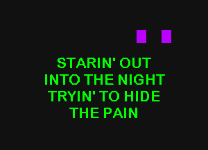 STARIN' OUT

INTO THENIGHT
TRYIN'TO HIDE
THEPAIN