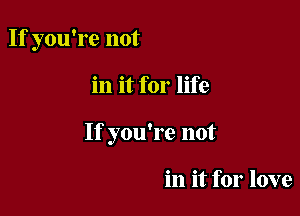 If you're not

in it for life

If you're not

in it for love