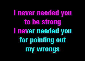 I never needed you
to be strong

I never needed you
for pointing out
my wrongs