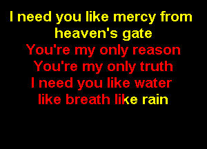 I need you like mercy from
heaven's gate
You're my only reason
You're my only truth
I need you like water
like breath like rain