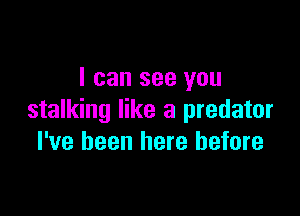 I can see you

stalking like a predator
I've been here before