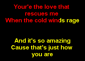 Your'e the love that
rescues me
When the cold winds rage

And it's so amazing
Cause that's just how
you are