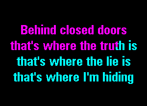 Behind closed doors
that's where the truth is
that's where the lie is
that's where I'm hiding