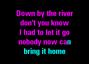 Down by the river
don't you know

I had to let it go
nobodyr now can
bring it home