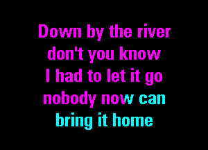 Down by the river
don't you know

I had to let it go
nobodyr now can
bring it home