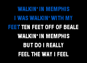 WALKIII' III MEMPHIS
I WAS WALKIII' WITH MY
FEET TEII FEET OFF OF BEALE
WALKIII' III MEMPHIS
BUT DO I REALLY
FEEL THE WAY I FEEL