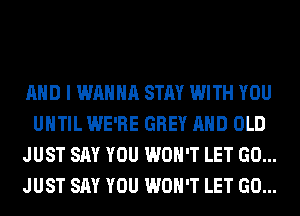 AND I WANNA STAY WITH YOU
UNTIL WE'RE GREY AND OLD
JUST SAY YOU WON'T LET GO...
JUST SAY YOU WON'T LET GO...