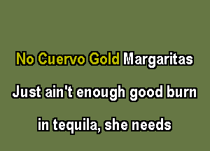 No Cuervo Gold Margaritas

Just ain't enough good burn

in tequila, she needs