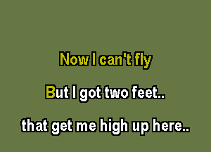 Now I can't fly

But I got two feet.

that get me high up here..