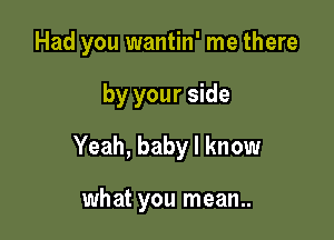 Had you wantin' me there

by your side

Yeah, baby I know

what you mean..