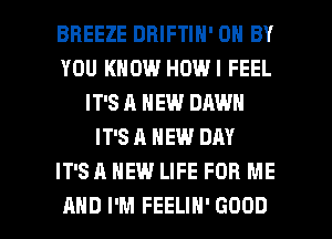 BREEZE DBIFTIN' 0 BY
YOU KNOW HOWI FEEL
IT'S A NEW DAWN
IT'S A NEW DAY
IT'S A NEW LIFE FOR ME

AND I'M FEELIH' GOOD I