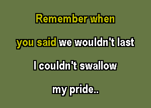 Remember when
you said we wouldn't last

I couldn't swallow

my pride..
