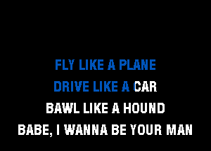FLY LIKE A PLANE
DRIVE LIKE A CAR
BAWL LIKE A HOUHD
BABE, I WANNA BE YOUR MAN
