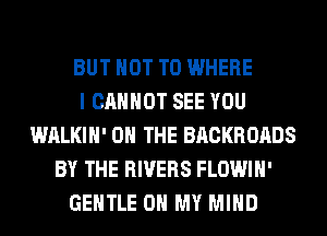 BUT NOT TO WHERE
I CANNOT SEE YOU
WALKIH' ON THE BRCKROADS
BY THE RIVERS FLOWIH'
GENTLE OH MY MIND