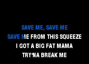 SAVE ME, SAVE ME
SAVE ME FROM THIS SQUEEZE
I GOT A BIG FAT MAMA
TRY'HA BREAK ME