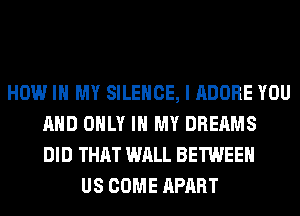 HOW IN MY SILENCE, I ADOBE YOU
AND ONLY IN MY DREAMS
DID THAT WALL BETWEEN

US COME APART