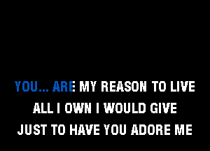YOU... ARE MY REASON TO LIVE
ALLI OWN I WOULD GIVE
JUST TO HAVE YOU ADOBE ME