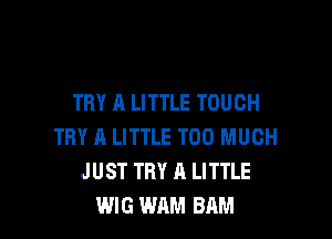 TRY A LITTLE TOUCH

TRY A LITTLE TOO MUCH
JUST TRY A LITTLE
WIG WAM BAM