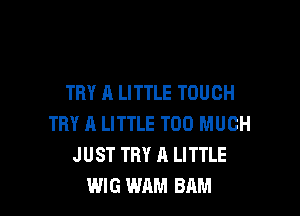 TRY A LITTLE TOUCH

TRY A LITTLE TOO MUCH
JUST TRY A LITTLE
WIG WAM BAM