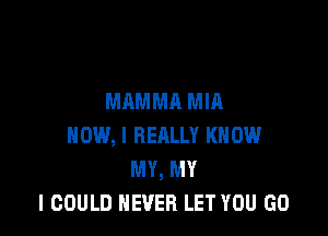 MAMMA MIA

HOW, I REALLY KNOW
MY, MY
I COULD NEVER LET YOU GO