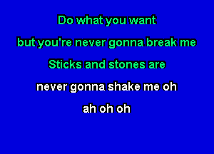 Do what you want

but you're never gonna break me

Sticks and stones are
never gonna shake me oh
ah oh oh