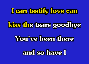 I can tesijfy love can

kiss the tears goodbye

You've been there

and so have I