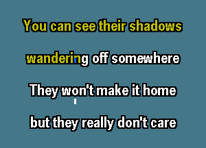 You can see their shadows
wanderi'lg off somewhere
They won't make it home

I

but they really don't care