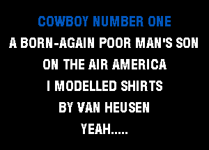 COWBOY NUMBER ONE
A BORH-AGAIH POOR MAN'S 80H
0 THE AIR AMERICA
I MODELLED SHIRTS
BY VAN HEUSEH
YEAH .....