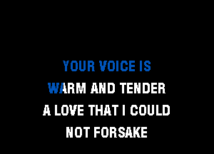 YOUR VOICE IS

WARM AND TENDER
A LOVE THATI COULD
NOT FOBSAKE