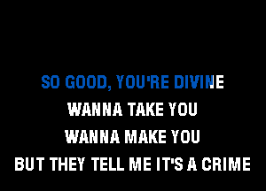 SO GOOD, YOU'RE DIVINE
WANNA TAKE YOU
WANNA MAKE YOU

BUT THEY TELL ME IT'S A CRIME