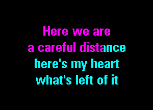 Here we are
a careful distance

here's my heart
what's left of it