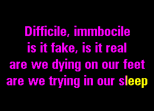 Difficile, immhocile

is it fake, is it real
are we dying on our feet
are we trying in our sleep