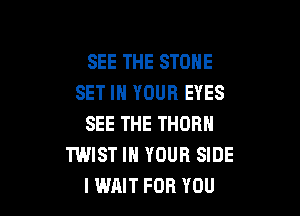 SEE THE STONE
SET IN YOUR EYES

SEE THE THORN
TWIST IN YOUR SIDE
I WAIT FOR YOU
