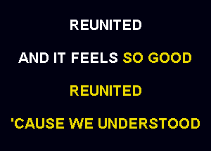 REUNITED

AND IT FEELS SO GOOD

REUNITED

'CAUSE WE UNDERSTOOD