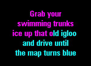 Grab your
swimming trunks

ice up that old igloo
and drive until
the map turns blue