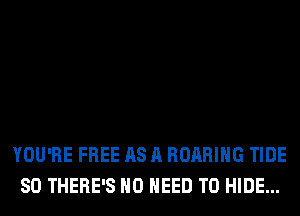 YOU'RE FREE AS A ROARIHG TIDE
SO THERE'S NO NEED TO HIDE...