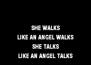 SHE WALKS

LIKE AN ANGEL WALKS
SHE TALKS
LIKE AN ANGEL TALKS