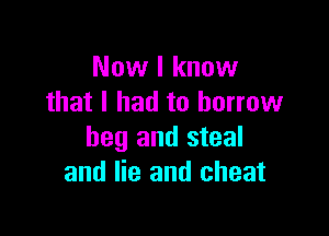 Now I know
that I had to borrow

beg and steal
and lie and cheat