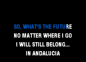 SO, WHAT'S THE FUTURE
NO MATTER WHERE I GO
I WILL STILL BELONG...

IH AHDALUCIA l