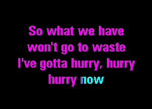 So what we have
won't go to waste

I've gotta hurry, hurry
hurry now