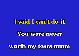 I said I can't do it

You were never

worth my tears mmm