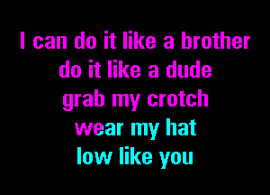 I can do it like a brother
do it like a dude

grab my crotch
wear my hat
low like you