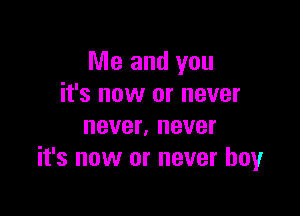 Me and you
it's now or never

never, never
it's now or never boyr