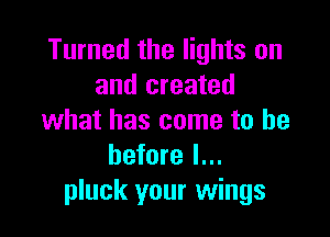 Turned the lights on
and created

what has come to be
before I...
pluck your wings