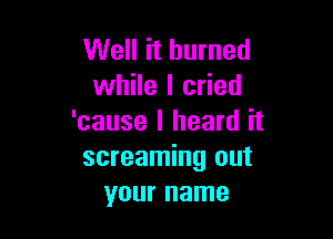 Well it burned
while I cried

'cause I heard it
screaming out
your name